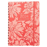 2024 A5 Daily Planner - Apricot Blossoms - Imitation Leather Wire-bound