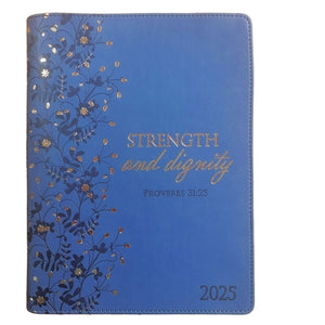 2025 Diary - 18-Month Planner for Women - Strength and Dignity - Faux Leather with Zip