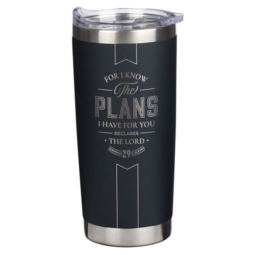 Stainless Steel Travel Mug -  For I Know the Plans Black