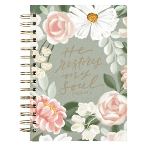 Wirebound Journal - He Restores My Soul Green