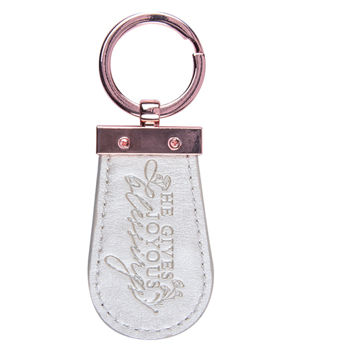 Faux Leather Key Ring- He Gives Joyous Blessings Isaiah 61vs 3