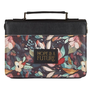 Faux Leather Bible Bag - Hope and a Future Black Floral (Large)