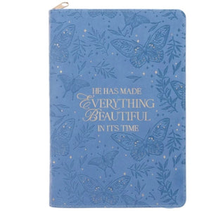Journal with Zipped Closure -He Has Made Everything in Its Time Blue Faux Leather