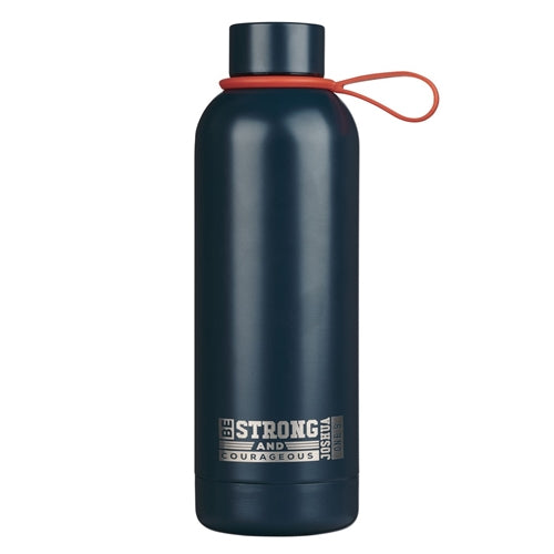 Stainless Steel Water Bottle with Decorative Sticker Sheet - Be Strong & Courageous Navy Blue