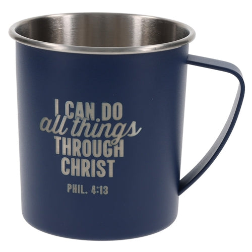 Camp Style Mug -I Can Do All Things Through Christ Blue Stainless Steel