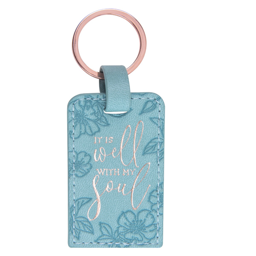 Faux Leather Key Ring -It Is Well With My Soul