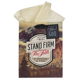 Gift Bag - Stand Firm in the Faith Be Courageous Be Strong Medium Gift Bag with Gift Tag