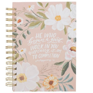 Wirebound Journal -He Who Began a Good Work in You Will in You Beige Floral Large Hardcover