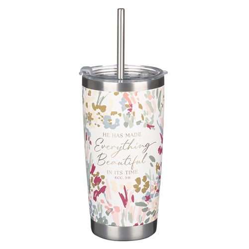 Stainless Steel Travel Mug - He Has Made Everything Beautiful In Its Time Floral