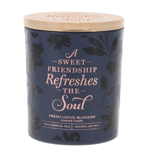 Scented Candle with Bamboo Lid - A Sweet Friendship Refreshes the Soul Lotus Blossom