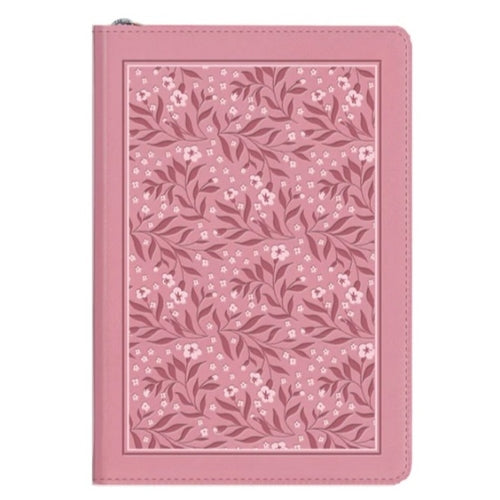 Bible - NLT Pink Floral Faux Leather Compact Bible with Zip