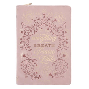 Faux Leather Journal With Zipped Closure - Let Everything That Has Breath Praise the Lord