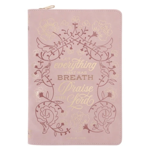 Faux Leather Journal With Zipped Closure - Let Everything That Has Breath Praise the Lord