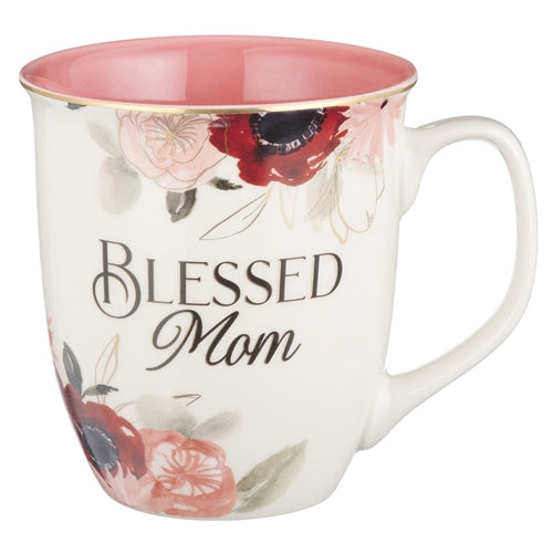 Ceramic Mug - Blessed Mom Pink Floral Ceramic Mug with Pink Interior
