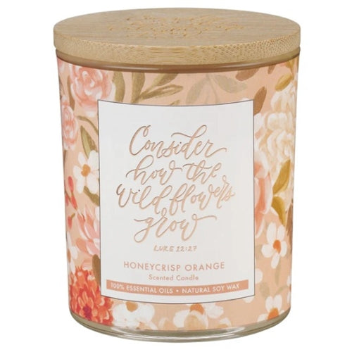 Scented Candle with Bamboo Lid - Consider How the Wildflowers Grow Honeycrisp Orange