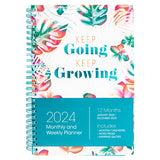 2024 Diary - Daily Planner - Inspirational - Keep Growing Keep Going - Wirebound