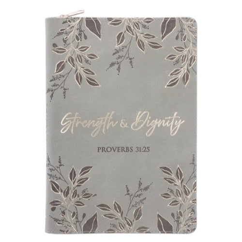 Faux Leather Journal With Zipped Closure - Strength and Dignity Sage