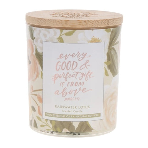 Scented Candle with Bamboo Lid - Every Good and Perfect Gift Is from Above Rainwater Lotus