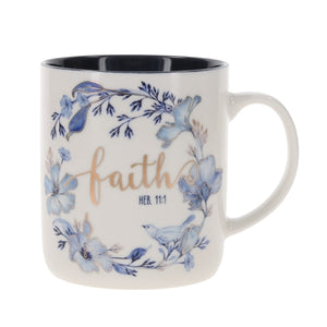 Ceramic Mug - Faith Floral with Navy Blue Interior