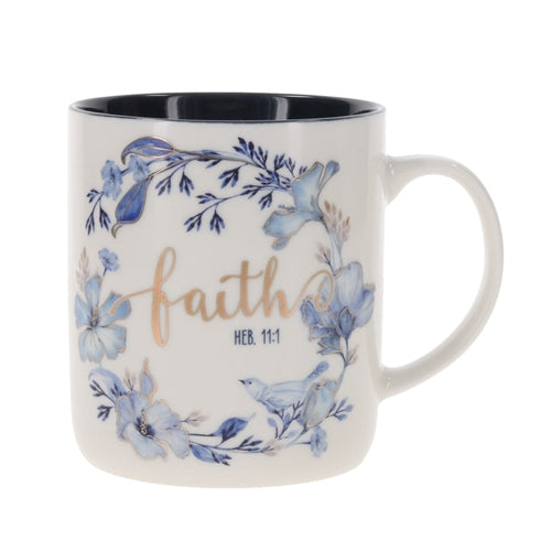 Ceramic Mug - Faith Floral with Navy Blue Interior