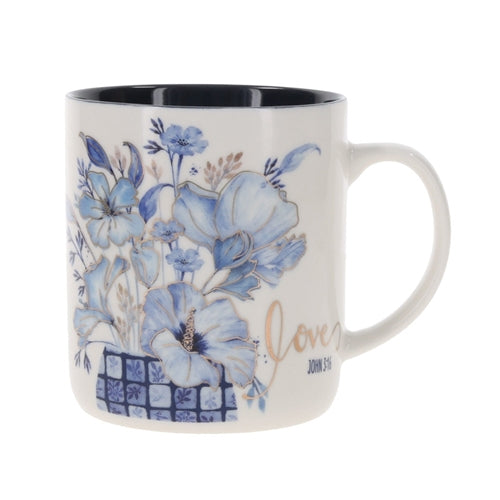 Ceramic Mug - Love Floral with Navy Blue Interior