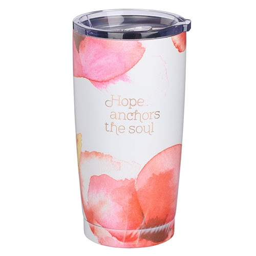 Stainless Steel Travel Mug - Hope Anchors the Soul Coral Poppies