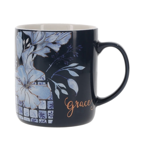 Ceramic Mug - Grace Floral Navy Blue