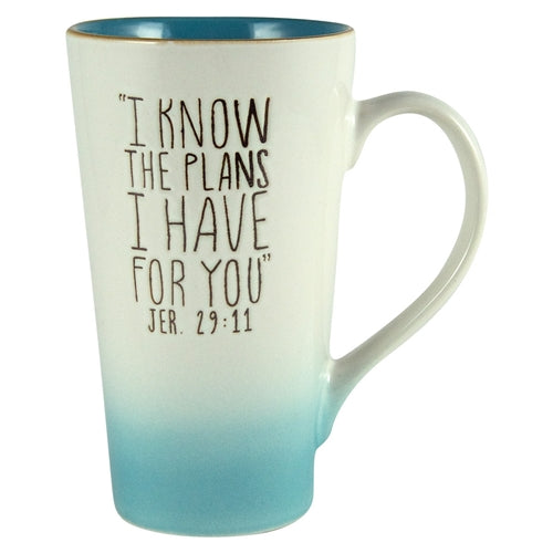 Ceramic Mug - I Know The Plans I Have For You Teal & White Ombre Jer 29vs11
