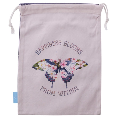 Large Cotton Drawstring Bag - Happiness Blooms From Within Butterfly