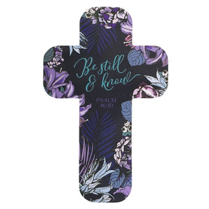 Cross Bookmark - Be Still & Know Blue & Purple Floral Psalm 46v10