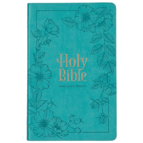 KJV Teal Floral Faux Leather Flexcover Deluxe Gift Bible With Zip