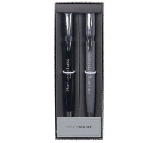 Pen and Grey Pencil Set -Hope in the Lord & The Lord Is My Strength Black