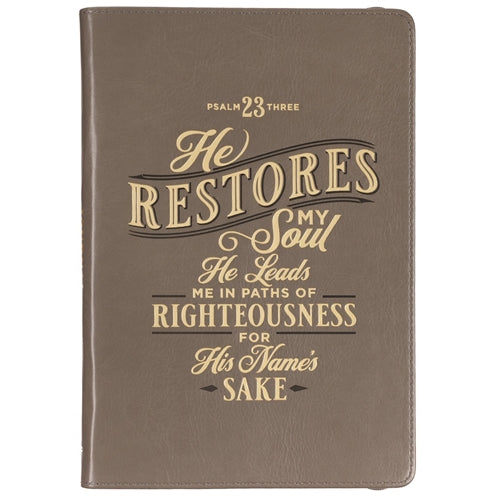 Faux Leather Journal With Zipped Closure He Restores My Soul  Psalms 23vs3