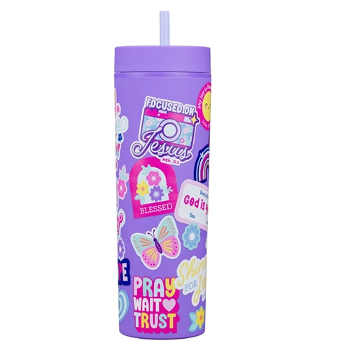 Tumbler with Straw -I Am Strong Purple Plastic Travel