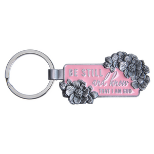 Metal Key Ring -Be Still And Know Pink  Psalms 46vs10