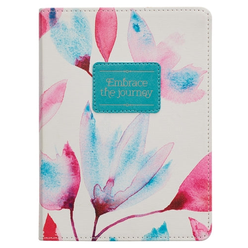 Handy-Sized Faux Leather Journal - Embrace the Journey Pink Petals