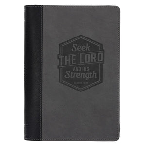 Faux Leather Journal with Zipped Closure - Seek the Lord and His Strength Grey