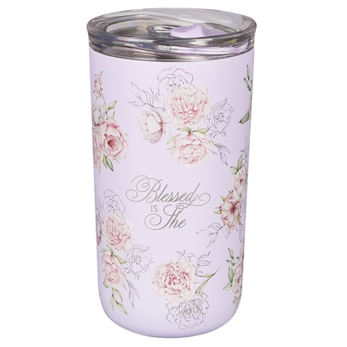 Stainless Steel Travel Mug - Blessed is She Pink