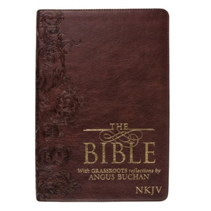 Bible - NKJV Brown Faux Leather Flexcover Bible With Grassroots Reflections Thumb-Indexed