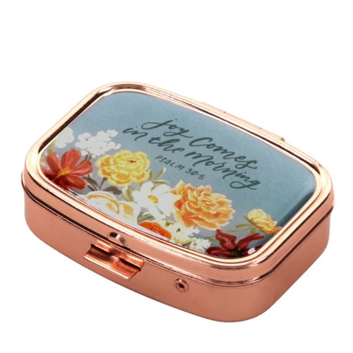 Epoxy Rose Gold Metal Pill Box -Joy Comes in the Morning