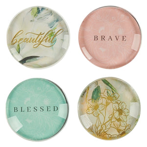 Glass Magnetic Set Of 4 - Brave, Blessed, Beautiful