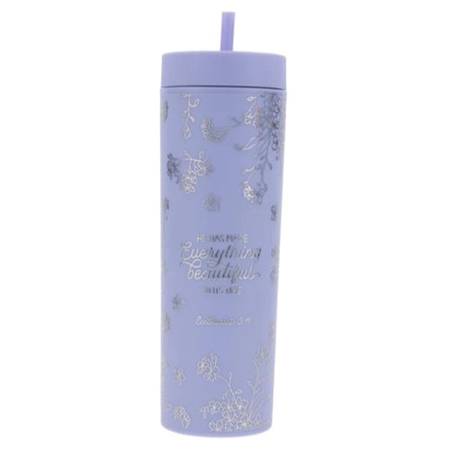 Plastic Tumbler With Straw - He Has Made Everything Beautiful Lavender