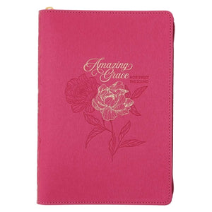 Faux Leather Journal with Zipped Closure - Amazing Grace How Sweet the Sound