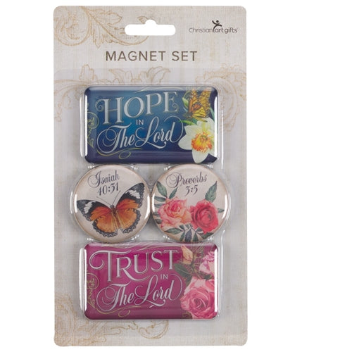 Magnet Set -Trust & Hope In The Lord Floral & Butterflies (Set Of 4)