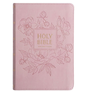 Bible -KJV Pink Floral Faux Leather Compact Bible Large Print