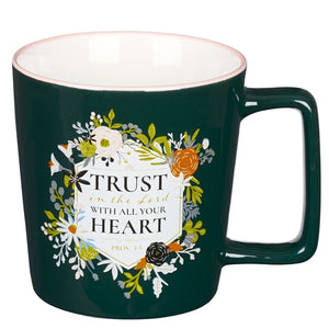 Ceramic Mug - Trust in the Lord with All Your Heart Black with Pink Rim