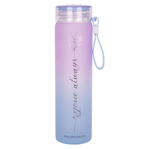 Frosted Glass Water Bottle - Rejoice Always Purple and Blue