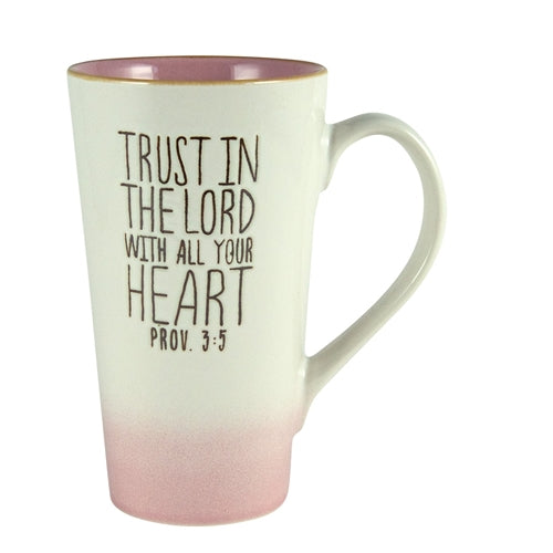 Ceramic Mug -Trust In the Lord with All Your Heart Pink & White Ombre Prov 3vs5