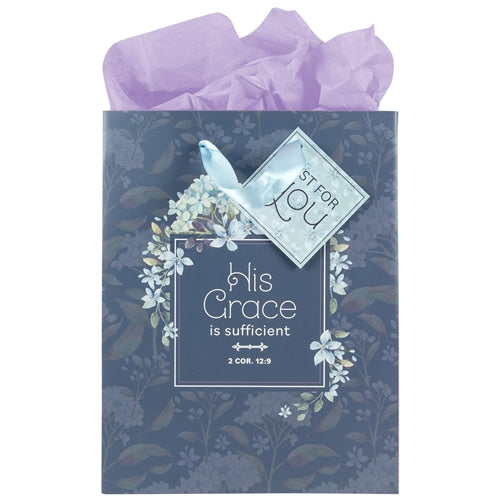 Gift Bag - His Grace Is Sufficient Medium Gift Bag With Gift Tag - 2 Corinthians 12v