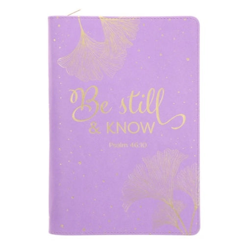 Faux Leather Journal With Zipped Closure - Be Still and Know Orchid